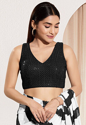 Embroidered Art Silk Blouse in Black