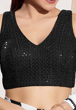 Embroidered Art Silk Blouse in Black