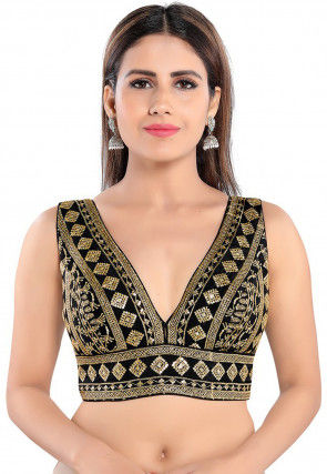 Embroidered Art Silk Blouse in Black
