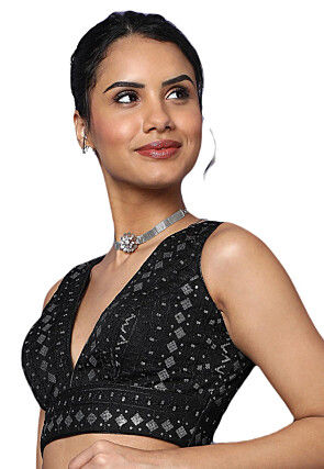 Embroidered Art Silk Blouse in Black