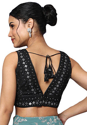 Embroidered Art Silk Blouse in Black