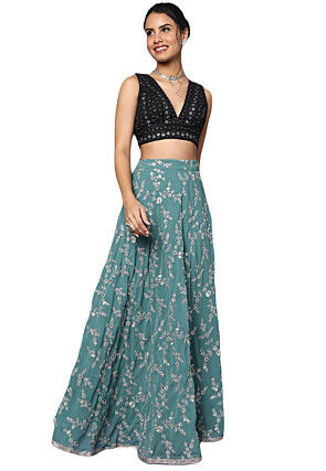 Embroidered Art Silk Blouse in Black