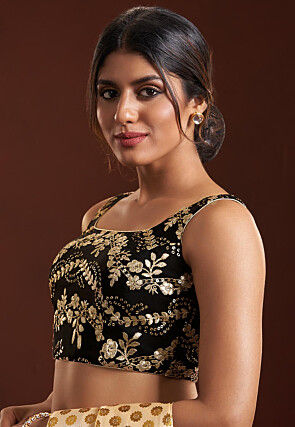 Embroidered Art Silk Blouse in Black