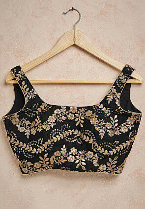 Embroidered Art Silk Blouse in Black