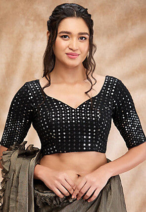 Embroidered Art Silk Blouse in Black