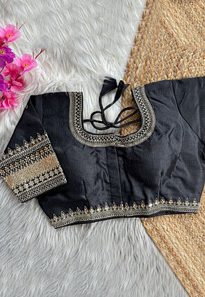 Embroidered Art Silk Blouse in Black