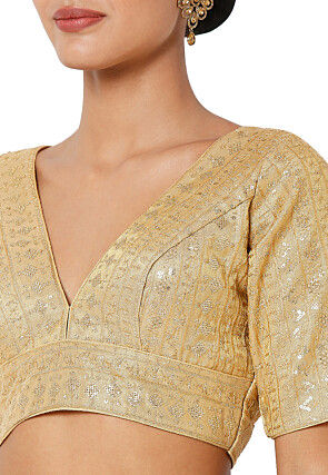 Embroidered Art Silk Blouse in Golden
