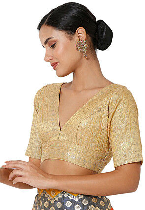 Embroidered Art Silk Blouse in Golden