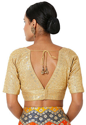 Embroidered Art Silk Blouse in Golden