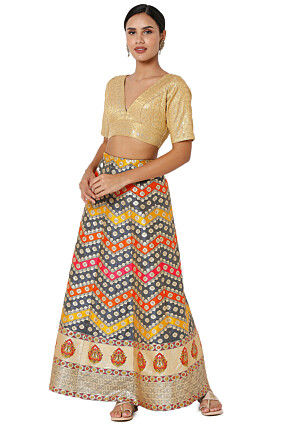 Embroidered Art Silk Blouse in Golden