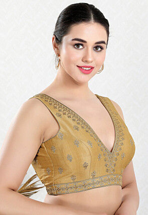 Embroidered Art Silk Blouse in Golden