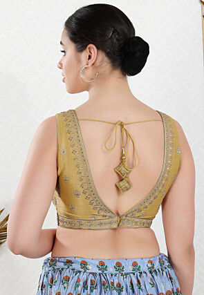 Embroidered Art Silk Blouse in Golden