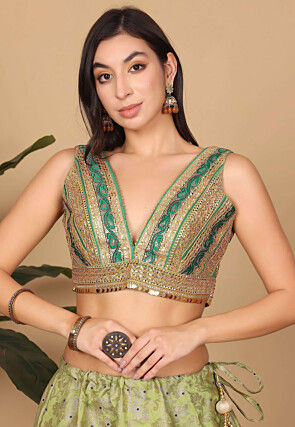 Embroidered Art Silk Blouse in Green