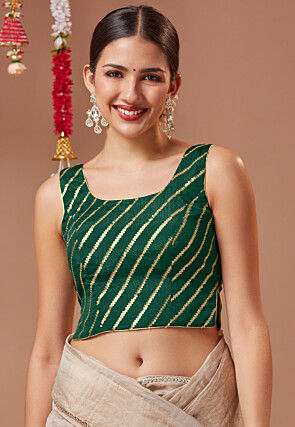 Embroidered Art Silk Blouse in Green