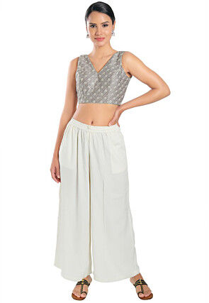 Embroidered Art Silk Blouse in Grey