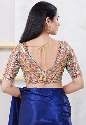 Embroidered Art Silk Blouse in Light Beige