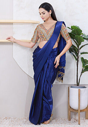 Embroidered Art Silk Blouse in Light Beige