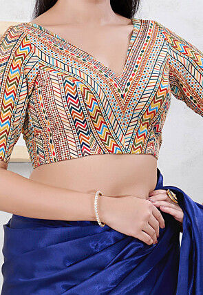 Embroidered Art Silk Blouse in Light Beige