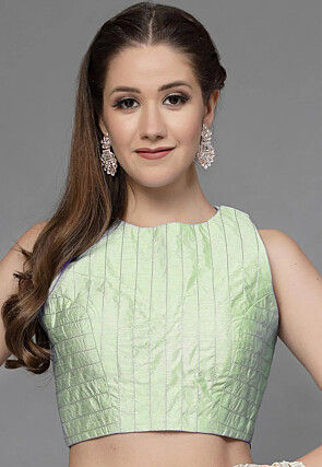 Embroidered Art Silk Blouse in Light Green