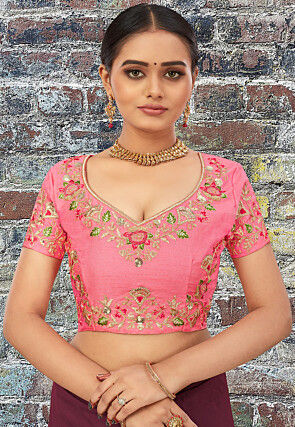Embroidered Art Silk Blouse in Light Pink