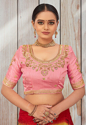 Embroidered Art Silk Blouse in Light Pink