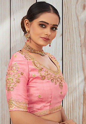 Embroidered Art Silk Blouse in Light Pink