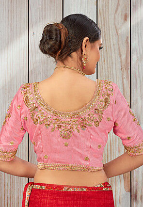 Embroidered Art Silk Blouse in Light Pink