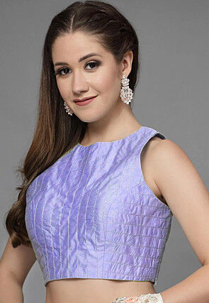 Embroidered Art Silk Blouse in Light Purple