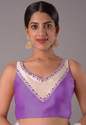 Embroidered Art Silk Blouse in Light Purple