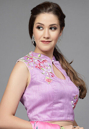 Embroidered Art Silk Blouse in Light Purple