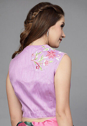 Embroidered Art Silk Blouse in Light Purple