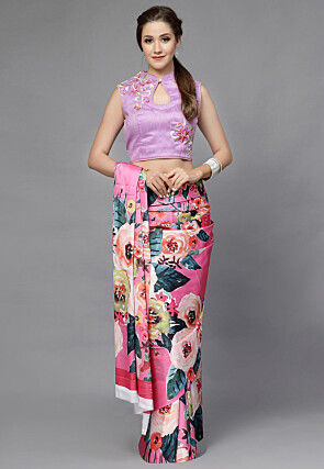 Embroidered Art Silk Blouse in Light Purple