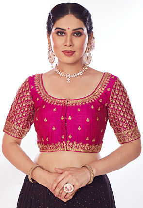 Embroidered Art Silk Blouse in Magenta
