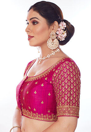 Embroidered Art Silk Blouse in Magenta