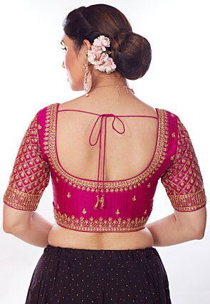 Embroidered Art Silk Blouse in Magenta
