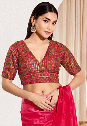 Embroidered Art Silk Blouse in Maroon