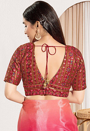 Embroidered Art Silk Blouse in Maroon