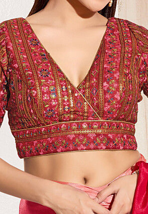 Embroidered Art Silk Blouse in Maroon