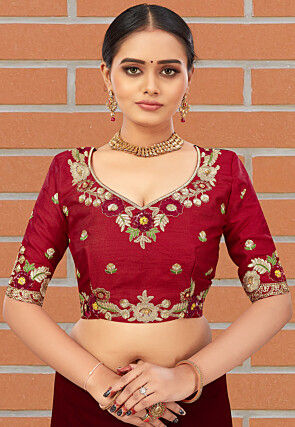 Embroidered Art Silk Blouse in Maroon