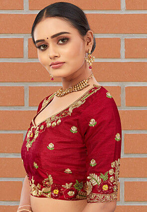 Embroidered Art Silk Blouse in Maroon