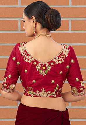 Embroidered Art Silk Blouse in Maroon