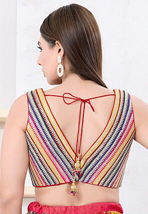 Embroidered Art Silk Blouse in Multicolor