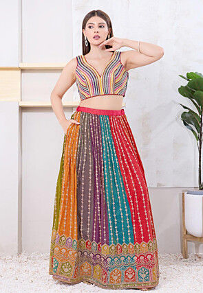 Embroidered Art Silk Blouse in Multicolor