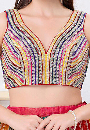 Embroidered Art Silk Blouse in Multicolor