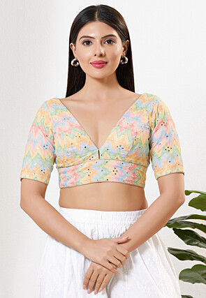 Embroidered Art Silk Blouse in Multicolor