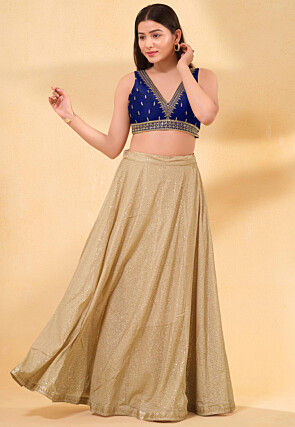 Embroidered Art Silk Blouse in Navy Blue