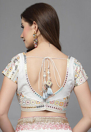 Embroidered Art Silk Blouse in Off White