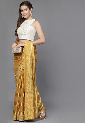 Embroidered Art Silk Blouse in Off White