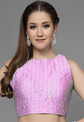 Embroidered Art Silk Blouse in Pink