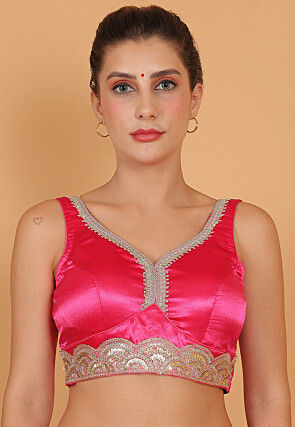 Embroidered Art Silk Blouse in Pink